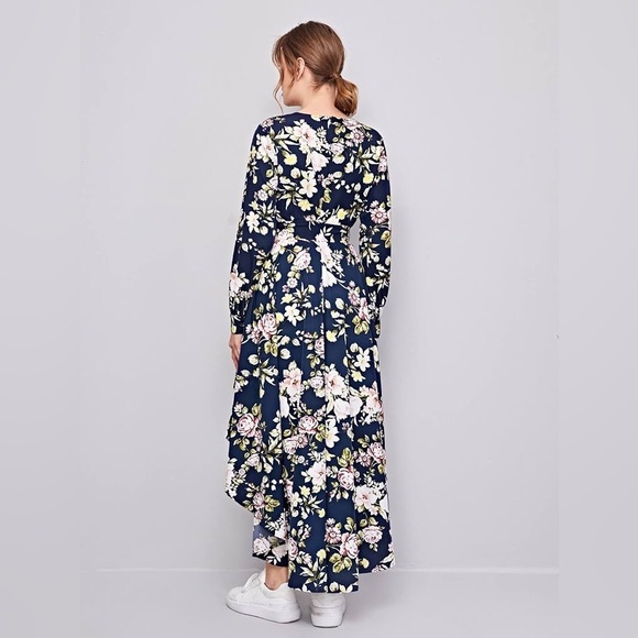 SHEIN Navy Floral High-Low Midi Dress – Size M - Picture 2 of 12